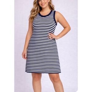 THML Dress Womens Medium Navy White Stripe Sleeveless Shift Casual Knit Nautical